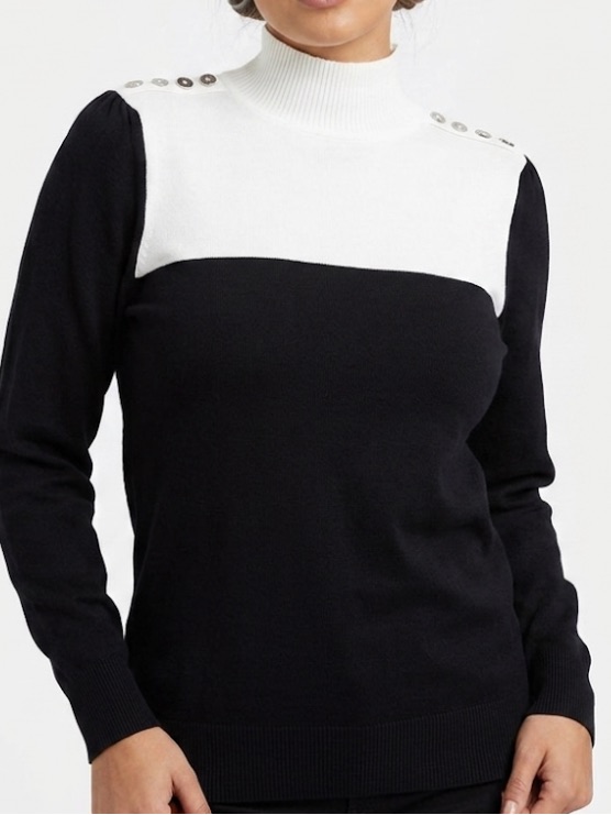 New Joseph A Black White Turtleneck Knit Sweater Sz M